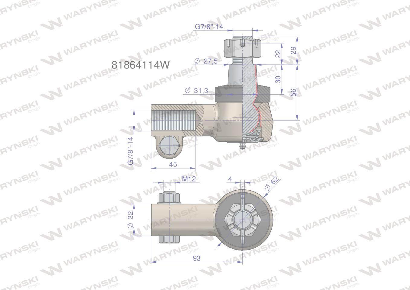 Przegub kierowniczy prawy 7/8" 81864114 WARYŃSKI 81864114W - zdjęcie 3