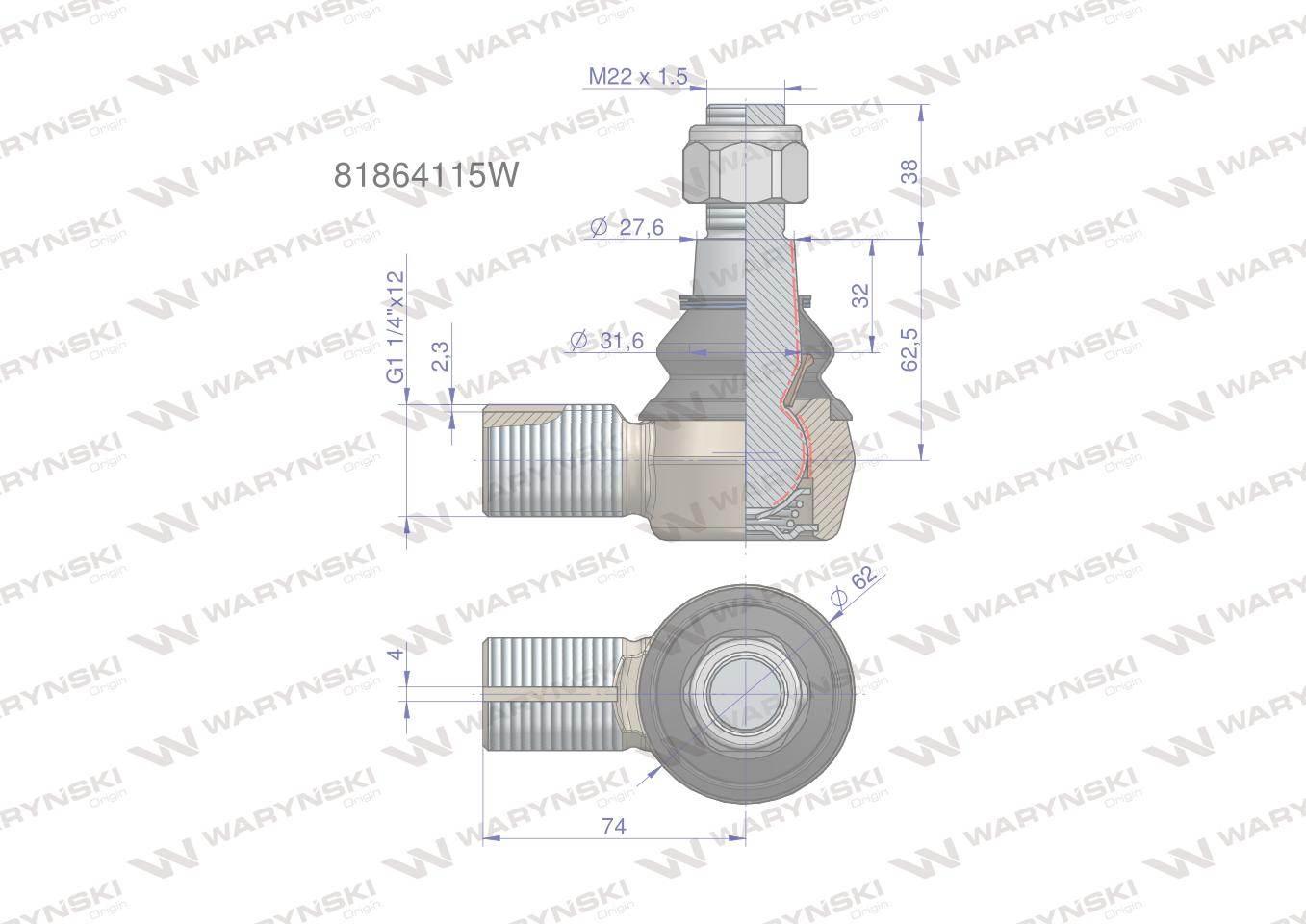 Przegub kierowniczy prawy 1.1/4" 81864115 WARYŃSKI 81864115W - zdjęcie 3
