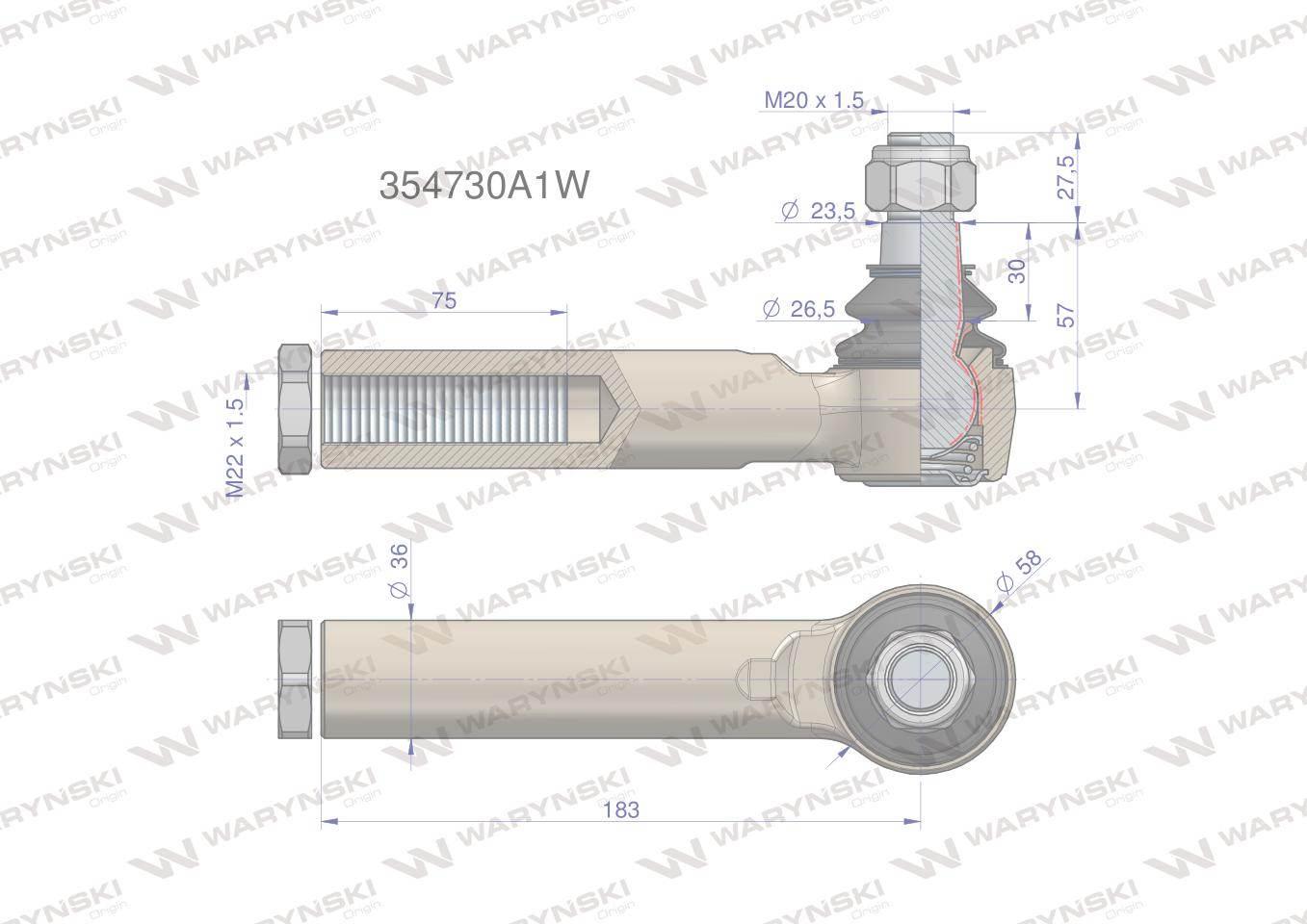 Przegub kierowniczy M22x1.5 354730A1 WARYŃSKI 354730A1W - zdjęcie 3