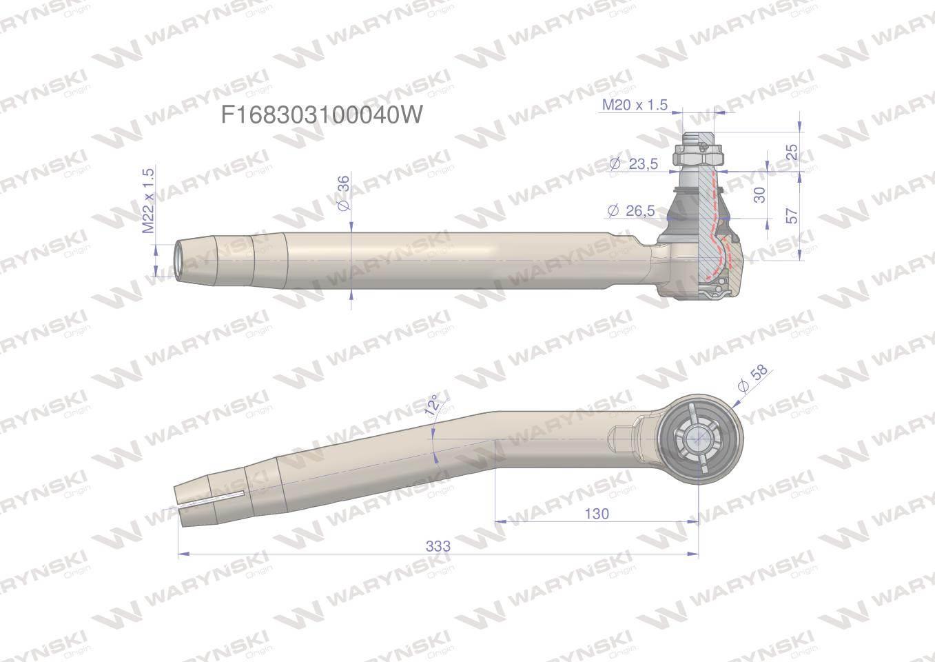 Przegub kierowniczy prawy M22x1.5 F168303100040 WARYŃSKI F168303100040W - zdjęcie 3