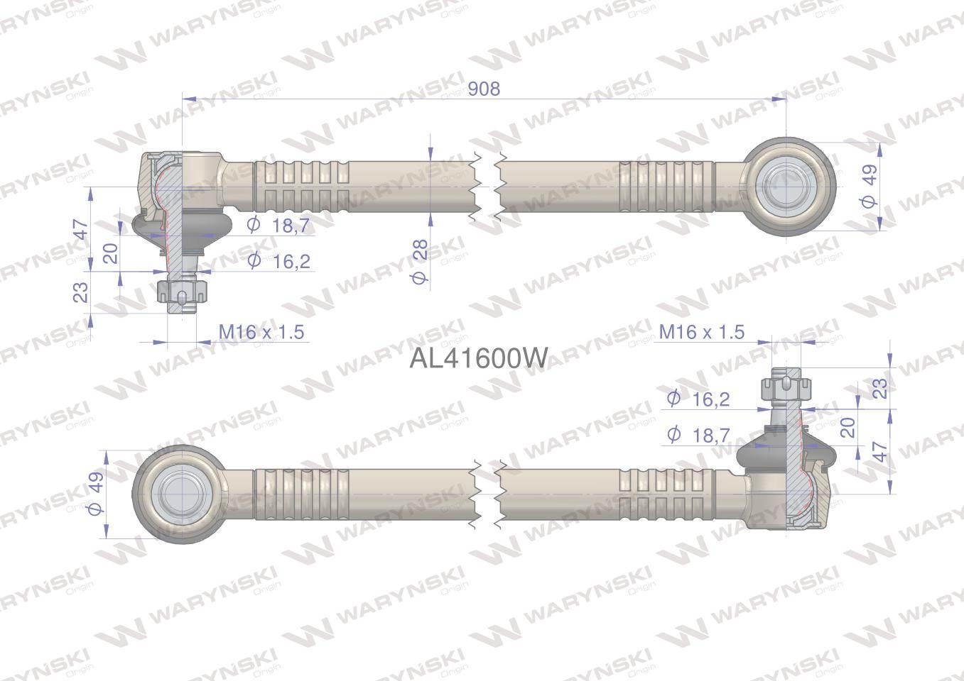 Drążek kierowniczy 908mm AL41600 WARYŃSKI AL41600W - zdjęcie 2