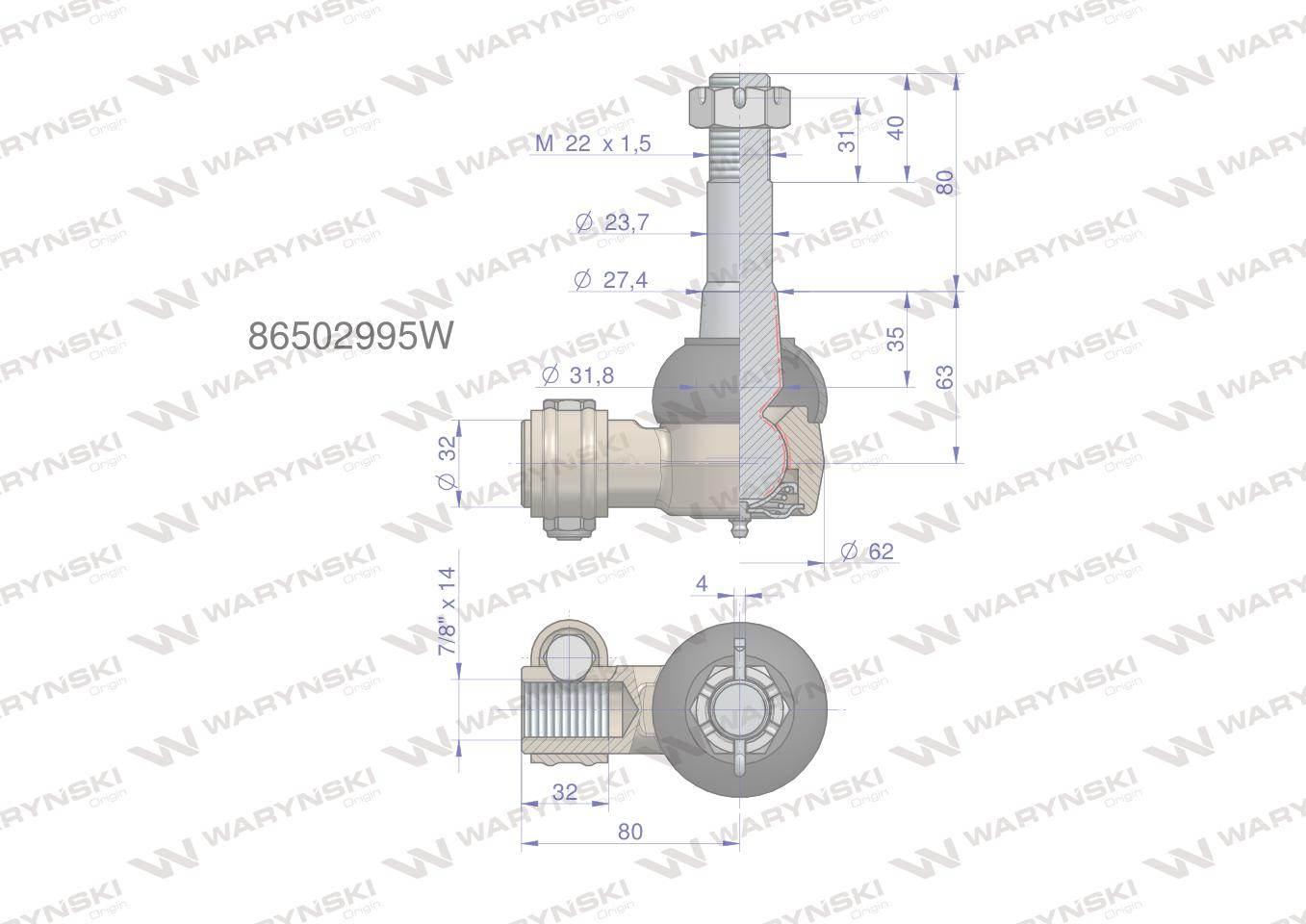 Przegub kierowniczy M22x1.5 86502995 WARYŃSKI 86502995W - zdjęcie 3