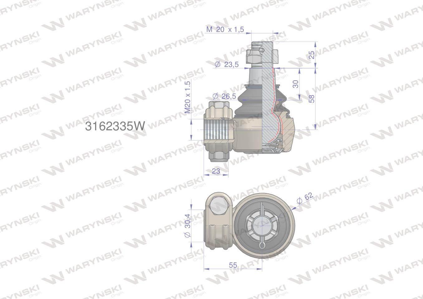 Przegub kierowniczy M20x1.5 3162335 WARYŃSKI 3162335W - zdjęcie 4