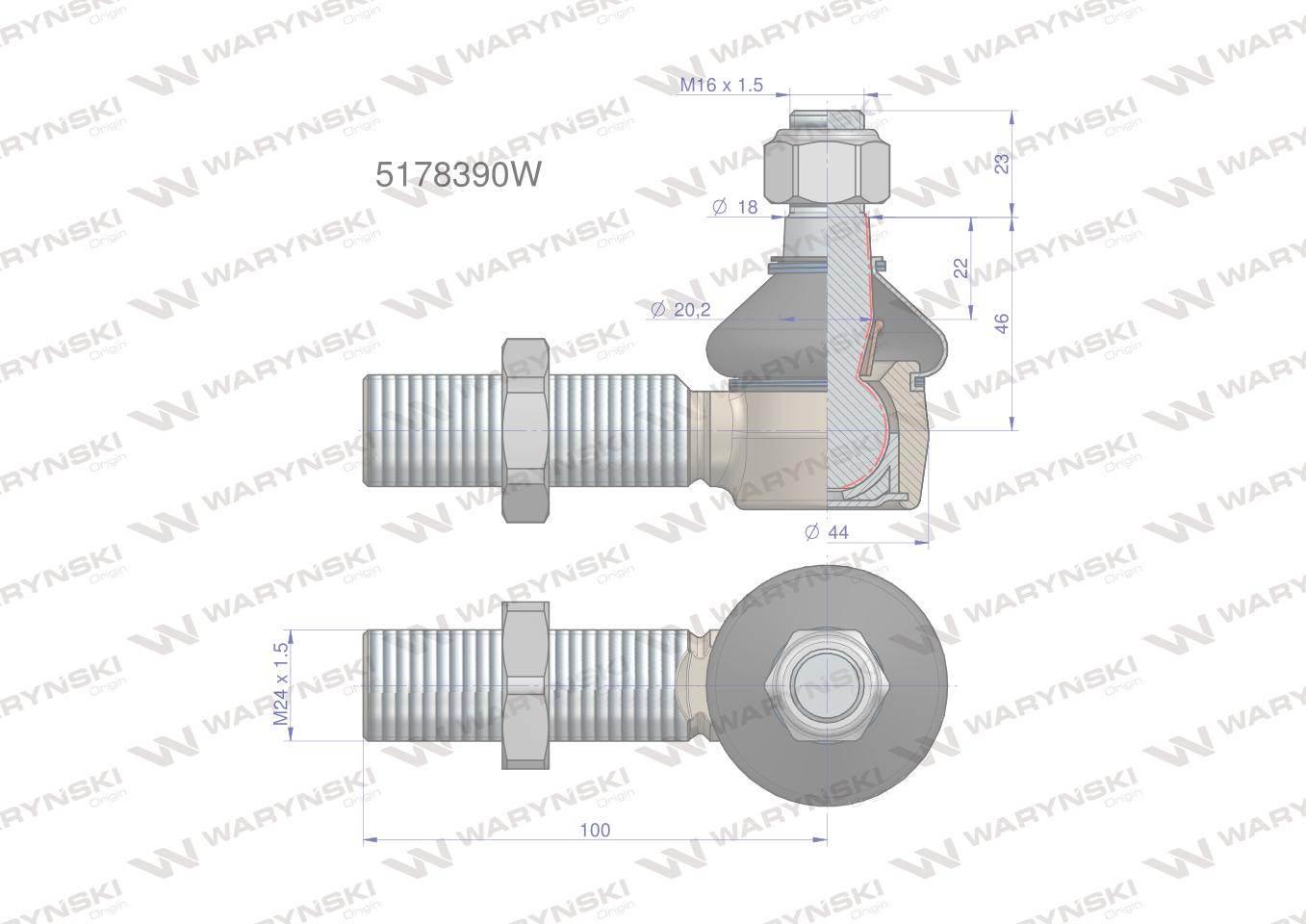 Przegub kierowniczy M24x1.5 5178378 WARYŃSKI 5178390W - zdjęcie 3