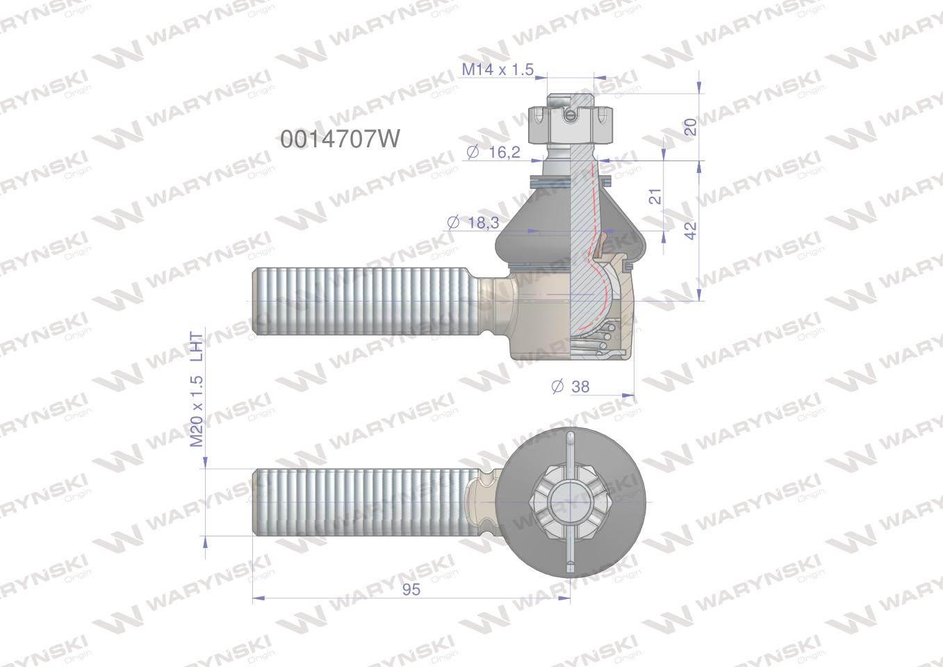 Przegub kierowniczy M20x1.5L 0014707 WARYŃSKI 0014707W - zdjęcie 3