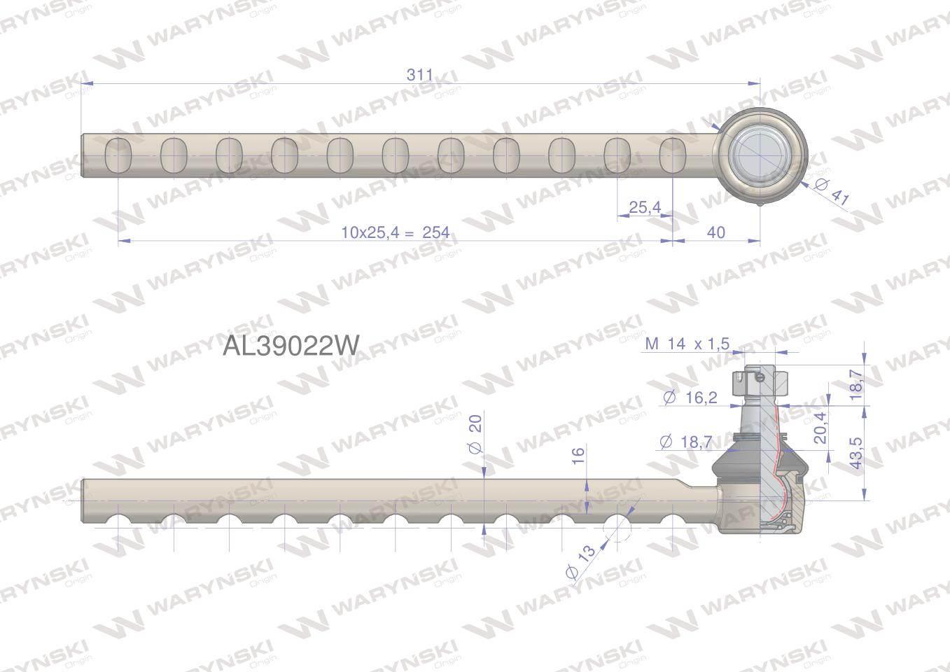 Przegub kierowniczy 311mm AL39022 WARYŃSKI AL39022W - zdjęcie 2