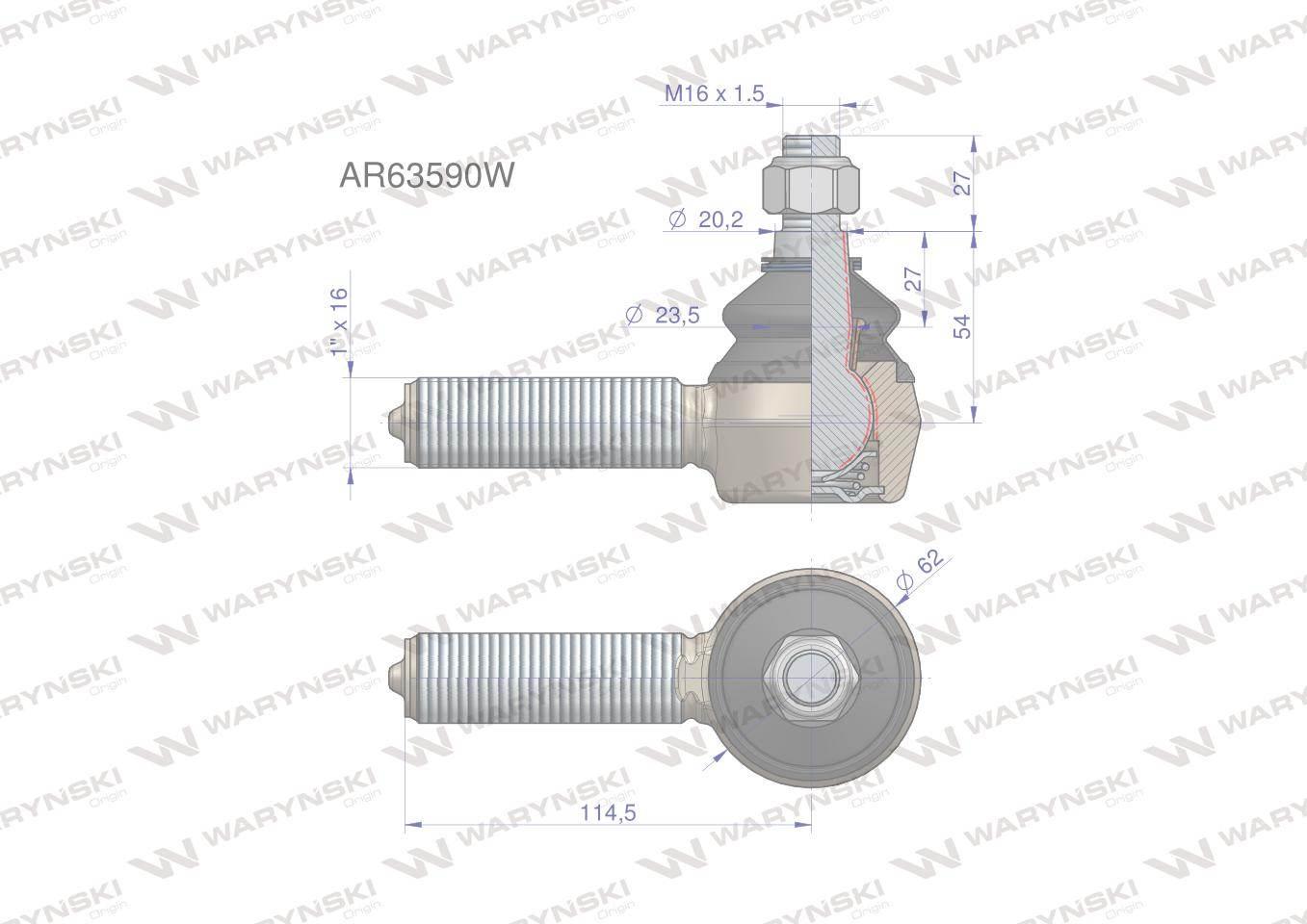 Przegub kierowniczy 114,5mm - 1" AR63590 WARYŃSKI AR63590W - zdjęcie 2