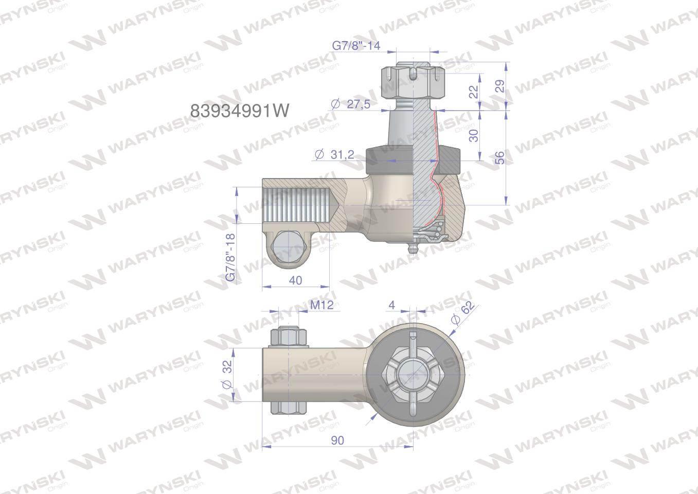 Przegub kierowniczy 7/8"L 83934991 WARYŃSKI 83934991W - zdjęcie 3