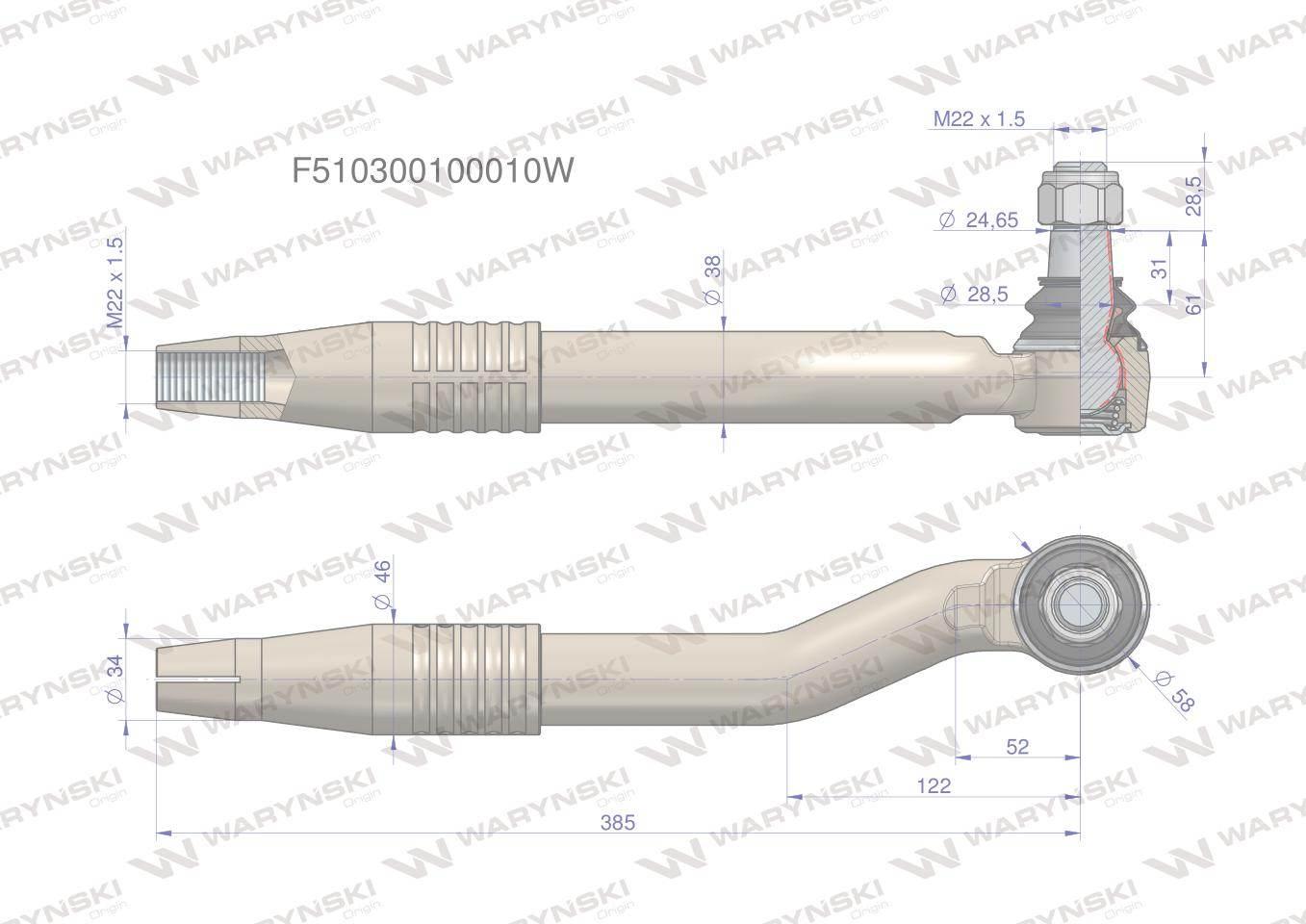 Przegub kierowniczy lewy M22x1.5 F510300100010 WARYŃSKI F510300100010W - zdjęcie 3