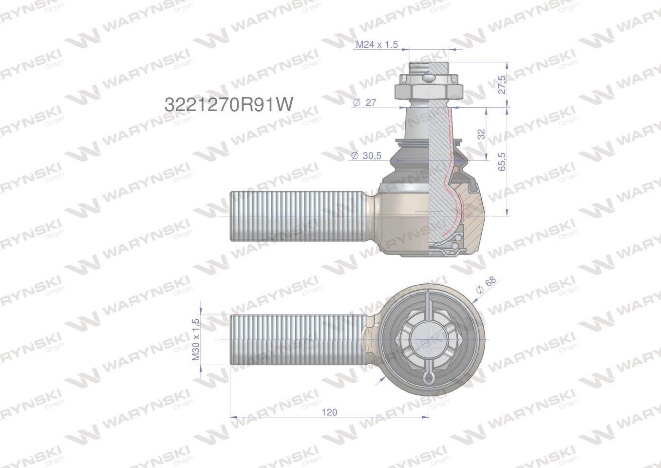 Przegub kierowniczy M30x1.5 3221270R91 WARYŃSKI 3221270R91W - zdjęcie 3