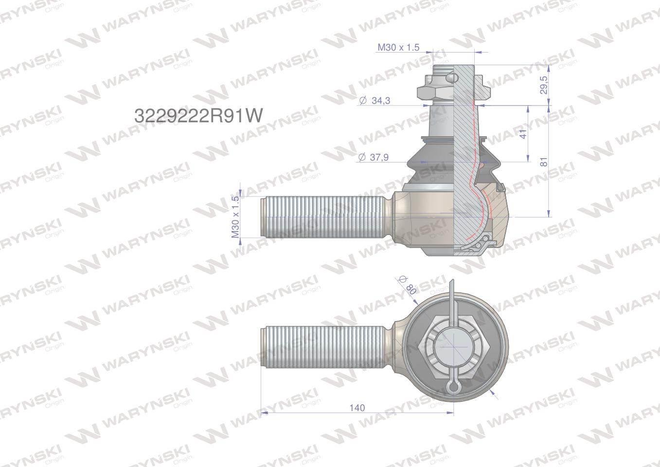 Przegub kierowniczy 140mm - M30x1,5 3229222R91 WARYŃSKI 3229222R91W - zdjęcie 2