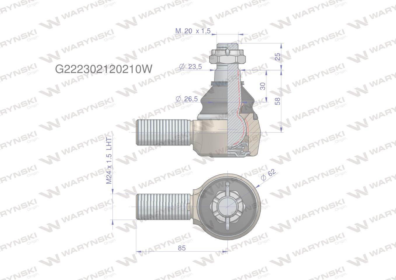 Przegub kierowniczy M24x1.5L G222302120210 WARYŃSKI G222302120210W - zdjęcie 3