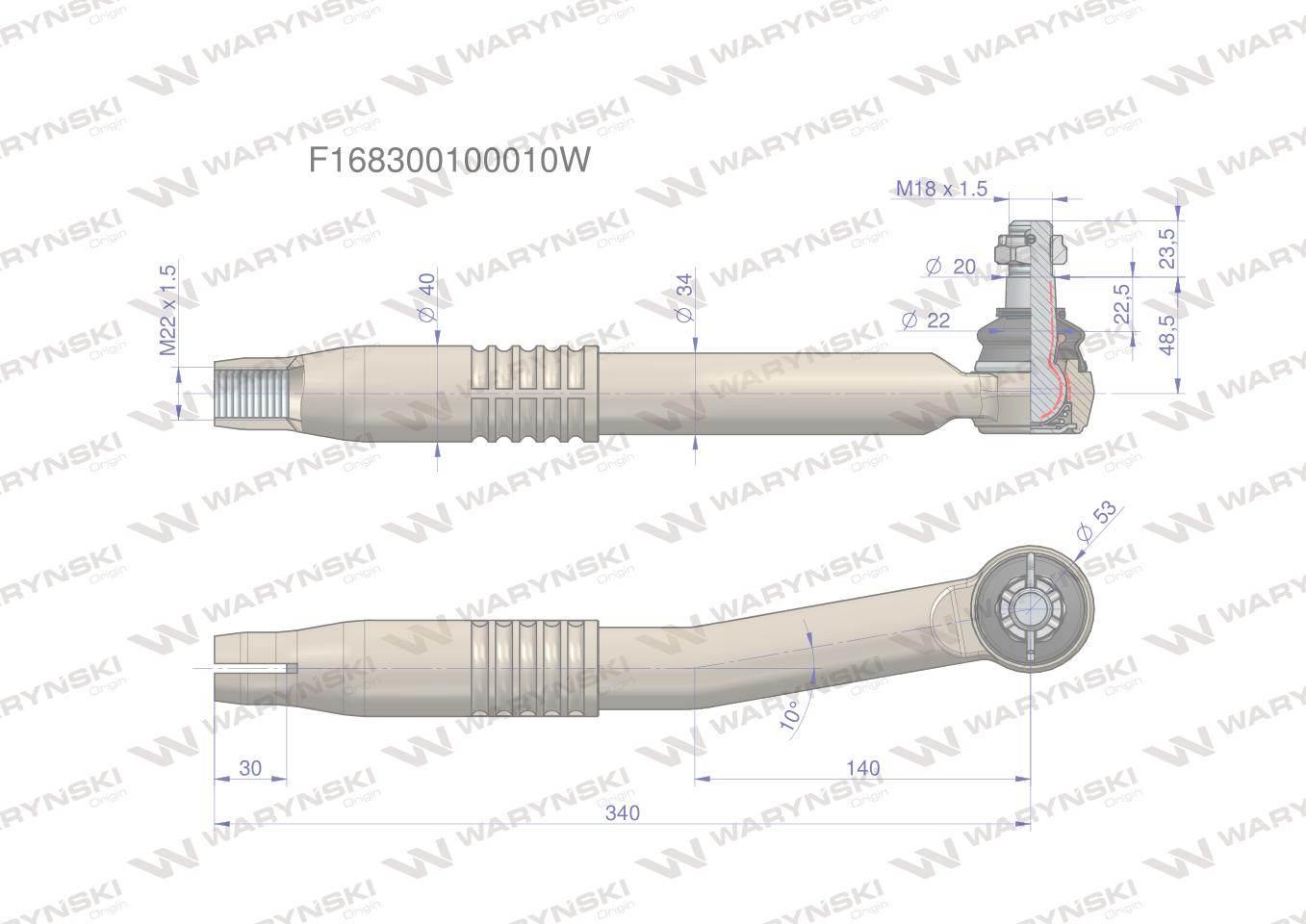 Przegub kierowniczy lewy M22x1.5 F168300100010 WARYŃSKI F168300100010W - zdjęcie 3