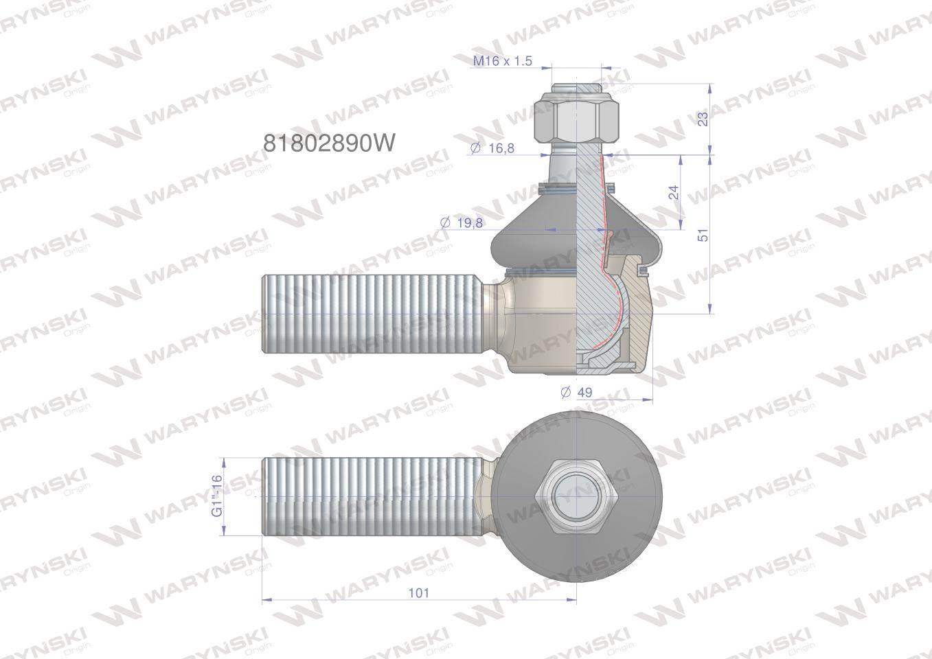 Przegub kierowniczy 1" 81802890 WARYŃSKI 81802890W - zdjęcie 3