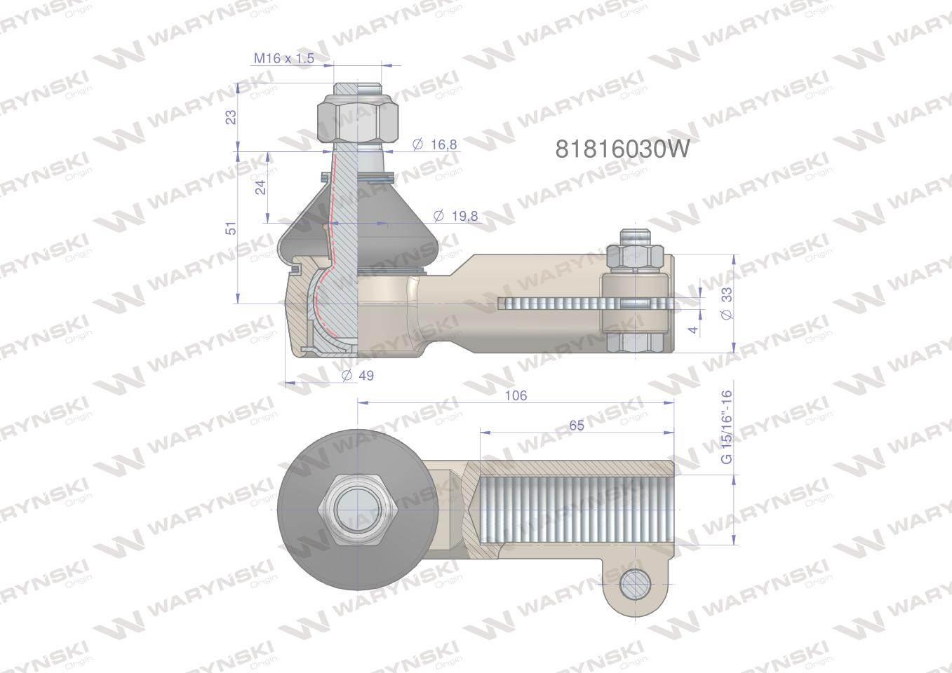 Przegub kierowniczy 15/16" 81816030 WARYŃSKI 81816030W - zdjęcie 3