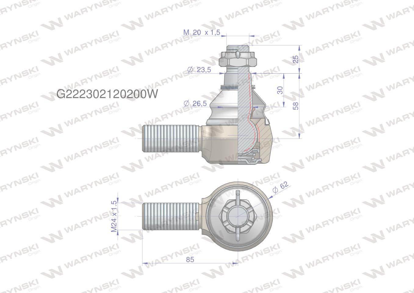 Przegub kierowniczy M24x1.5 G222302120200 WARYŃSKI G222302120200W - zdjęcie 3