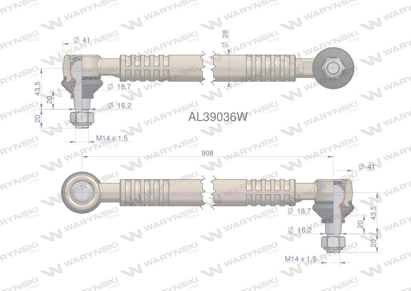 Drążek kierowniczy 908mm AL39036 WARYŃSKI AL39036W - zdjęcie 2