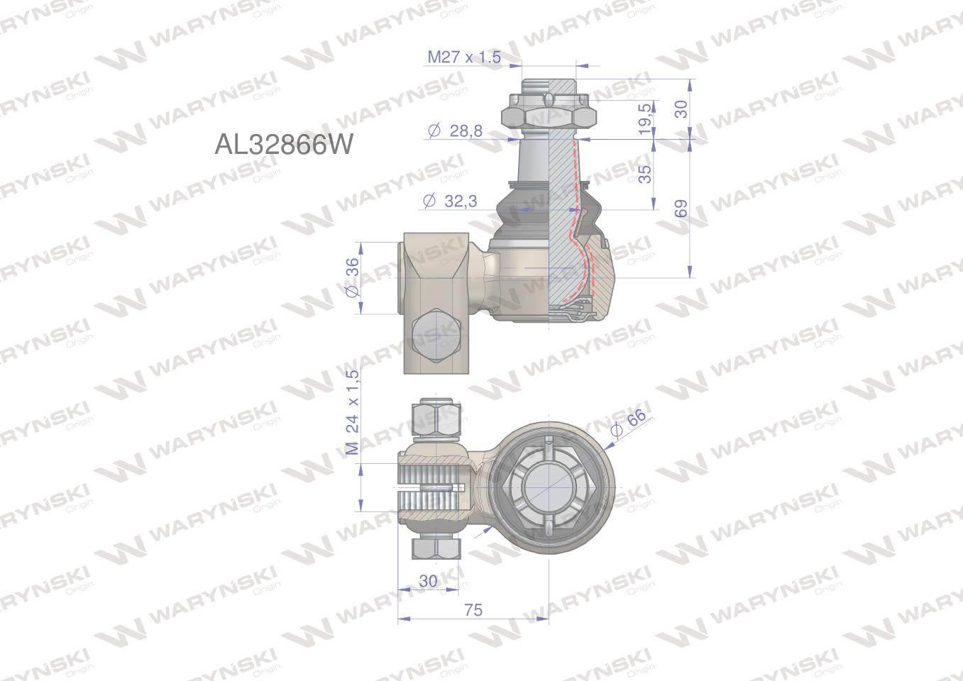 Przegub kierowniczy M24x1.5 AL32866 WARYŃSKI AL32866W - zdjęcie 3
