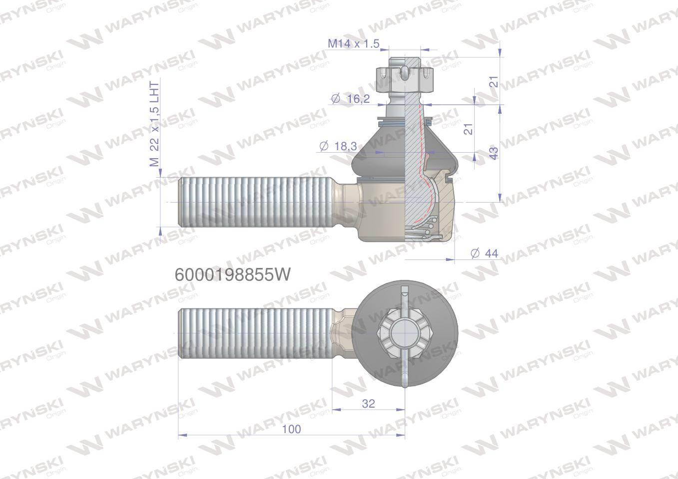 Przegub kierowniczy M22x1.5L 6000198855 WARYŃSKI 6000198855W - zdjęcie 3