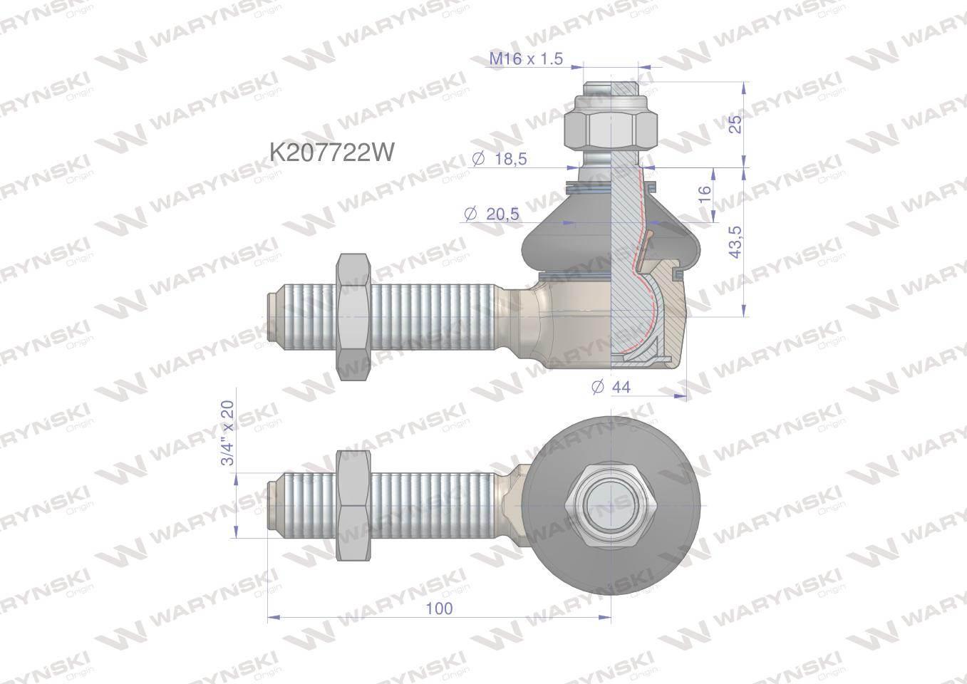 Przegub kierowniczy 3/4' K207722 WARYŃSKI K207722W - zdjęcie 3