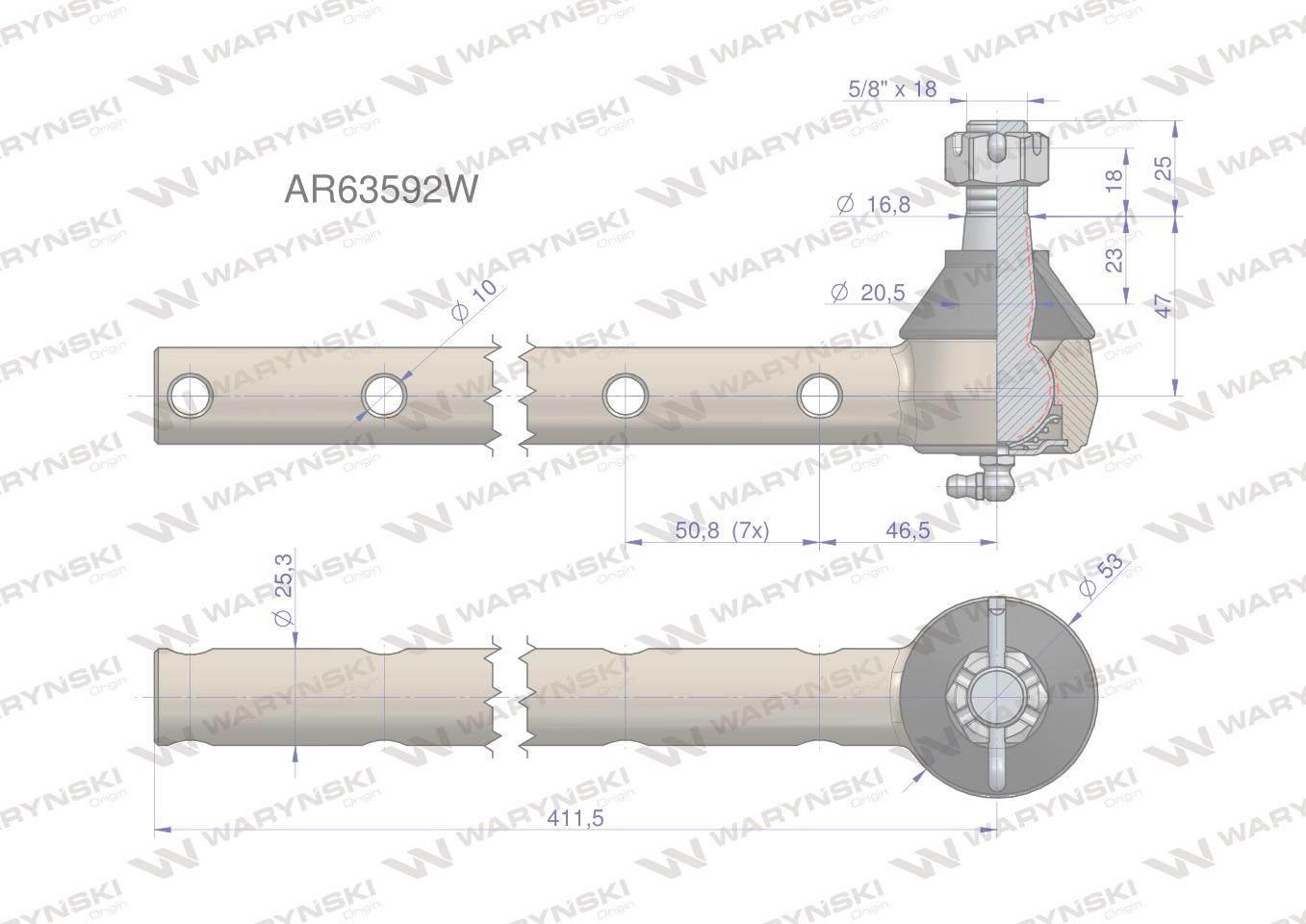 Przegub kierowniczy 411,5mm AR63592 WARYŃSKI AR63592W - zdjęcie 2