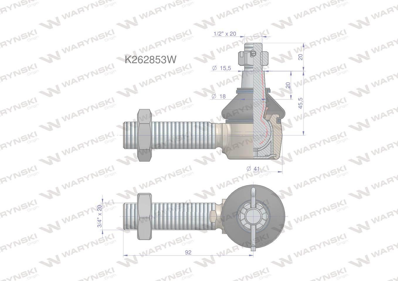 Przegub kierowniczy 3/4' K262853 WARYŃSKI K262853W - zdjęcie 3