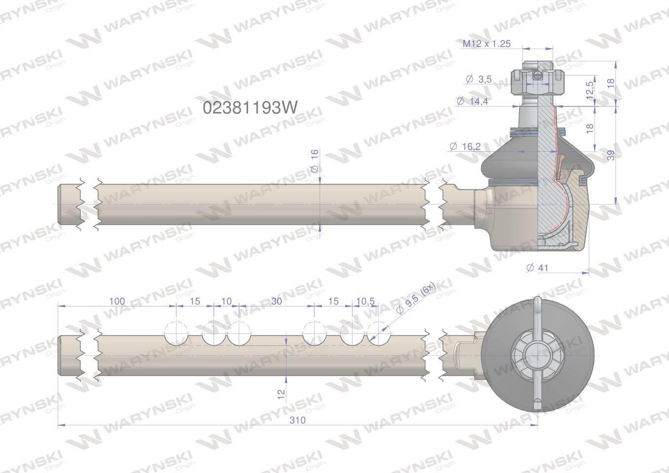 Przegub kierowniczy 310mm 02381193 WARYŃSKI 02381193W - zdjęcie 2