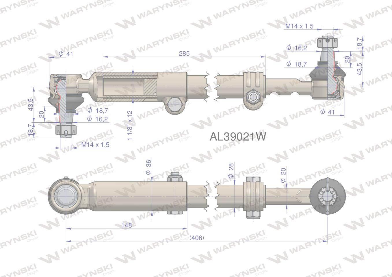 Drążek kierowniczy 406mm AL39021 WARYŃSKI AL39021W - zdjęcie 3
