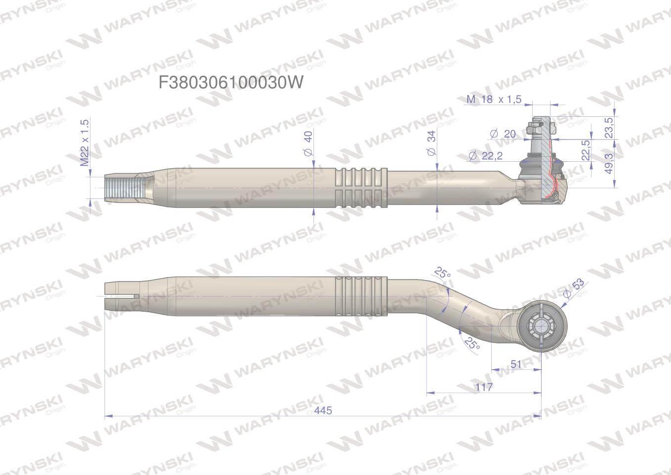 Przegub kierowniczy prawy M22 x 1.5 F380306100030 WARYŃSKI F380306100030W - zdjęcie 3