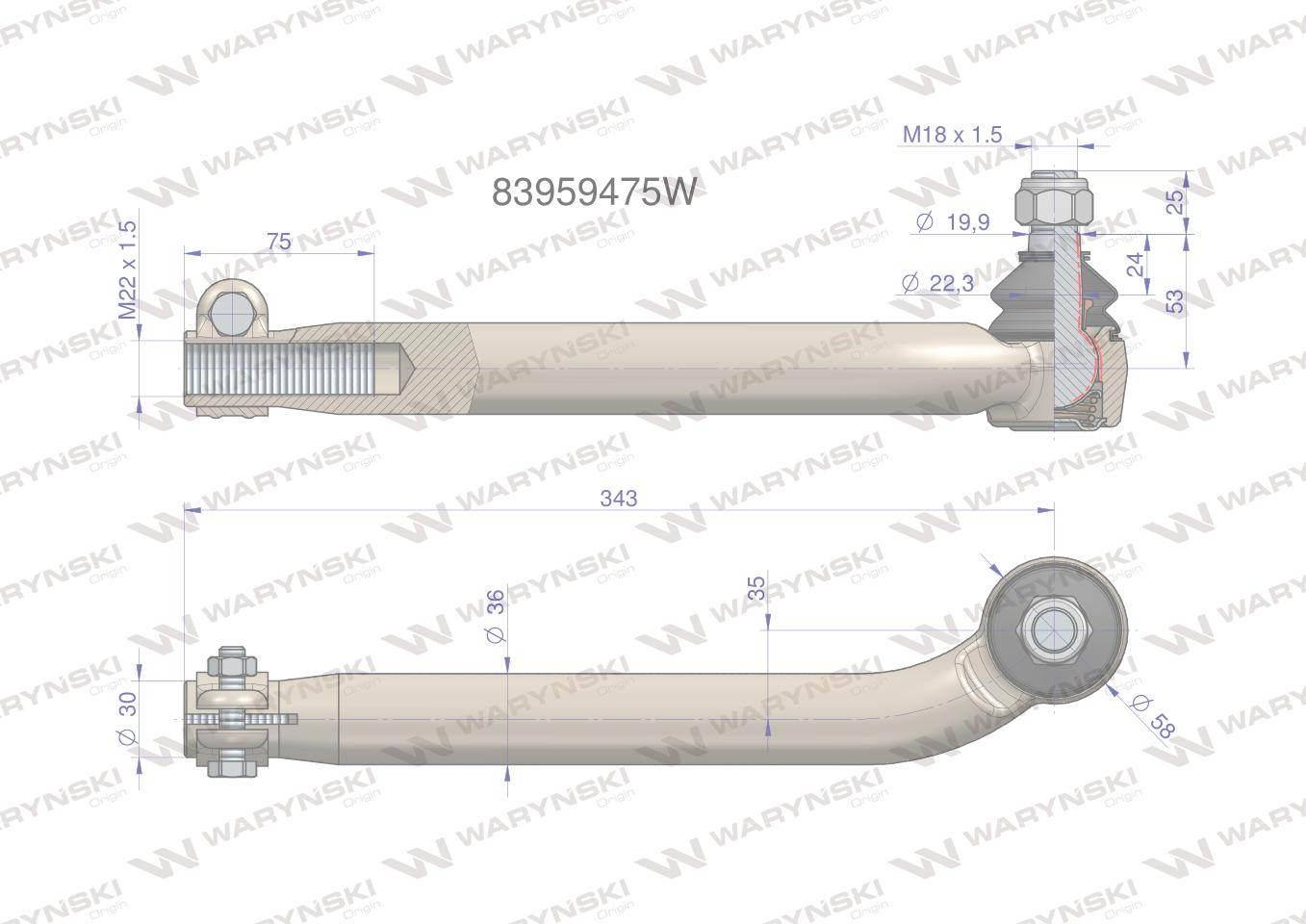 Przegub kierowniczy M22x1.5 83959475 WARYŃSKI 83959475W - zdjęcie 3
