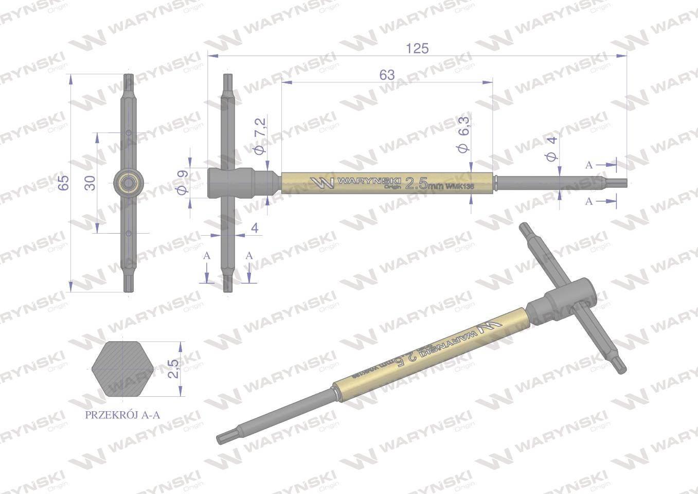 Klucz T ze spinnerem HEX 2.5 mm Waryński WMK136 - zdjęcie 2