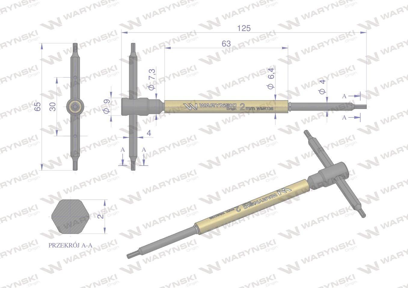 Klucz T ze spinnerem. HEX 2 mm Waryński WMK135 - zdjęcie 2
