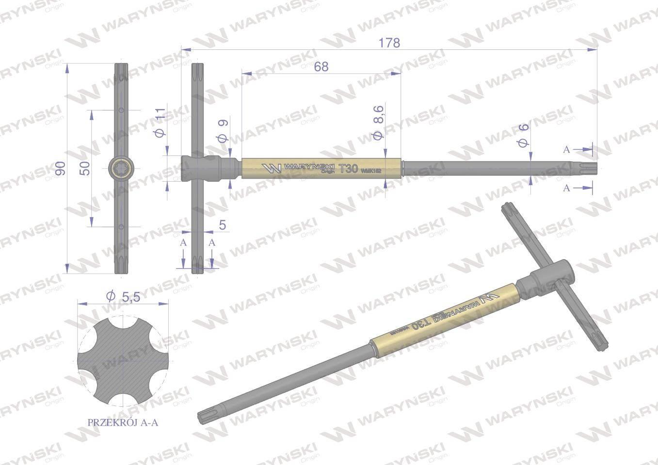 Klucz T ze spinnerem TORX T30 Waryński WMK152 - zdjęcie 2