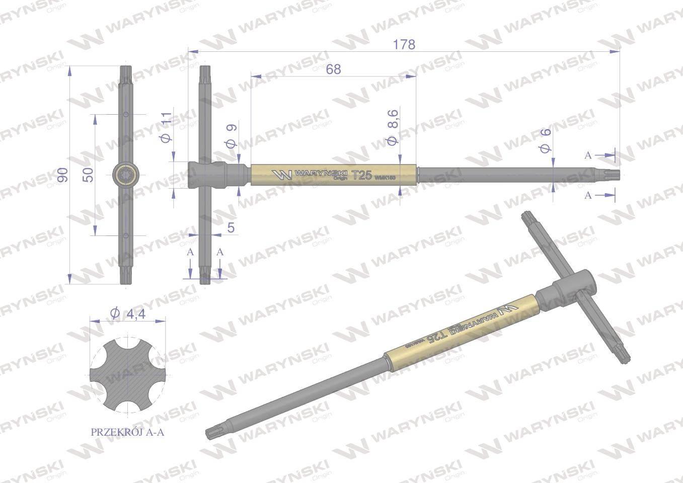 Klucz T ze spinnerem TORX T25 Waryński WMK150 - zdjęcie 2