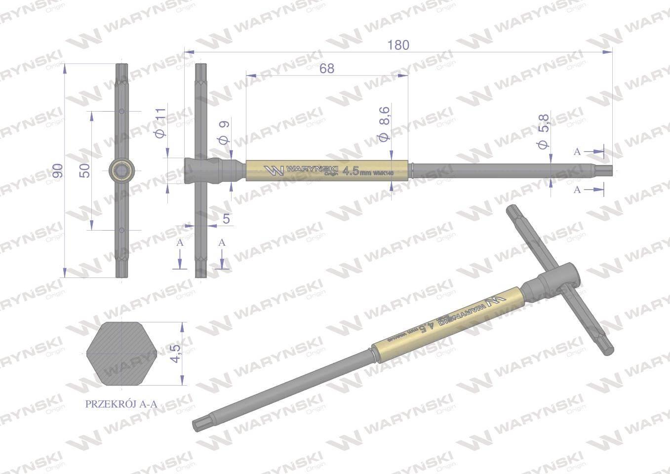 Klucz T ze spinnerem HEX 4.5 mm Waryński WMK140 - zdjęcie 2
