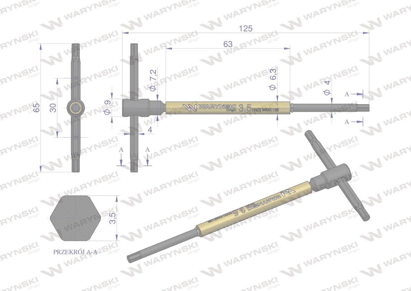 Klucz T ze spinnerem HEX 3.5 mm Waryński WMK138 - zdjęcie 2