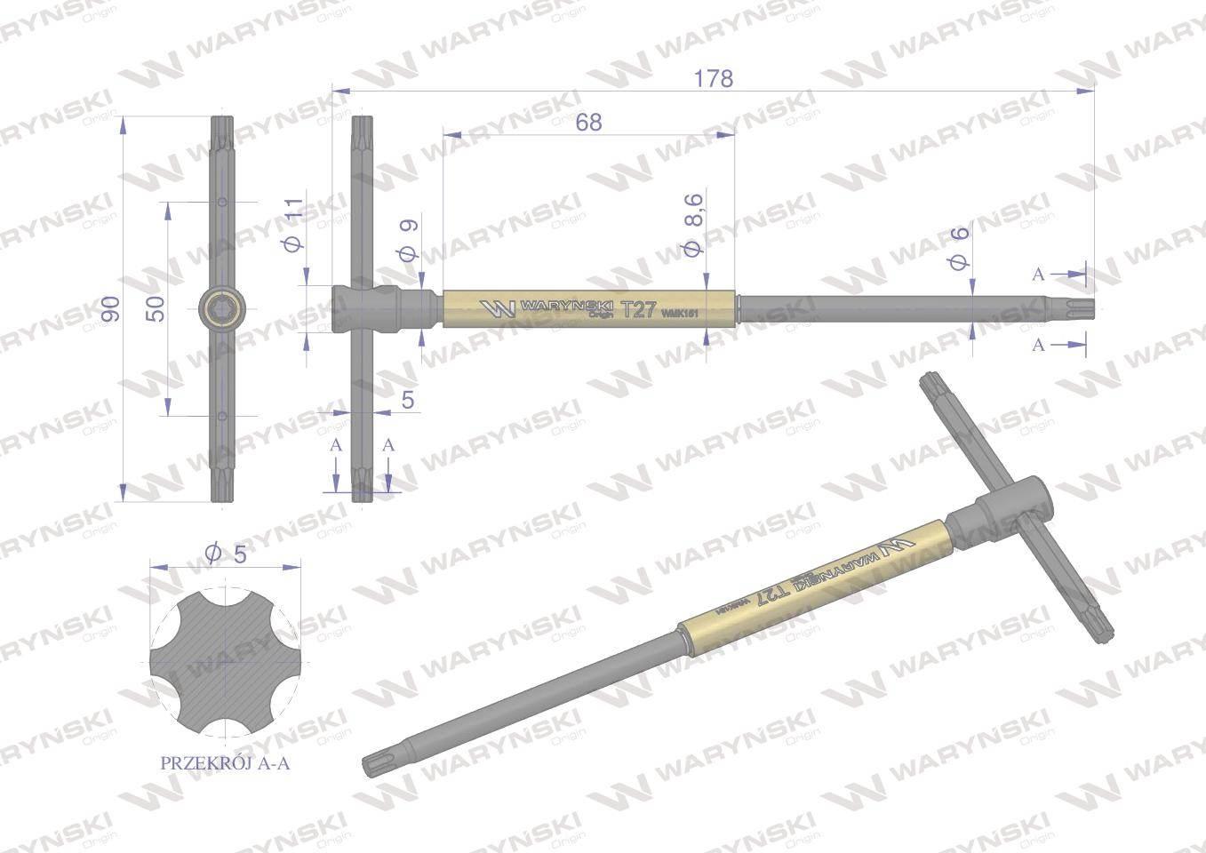 Klucz T ze spinnerem TORX T27 Waryński WMK151 - zdjęcie 2