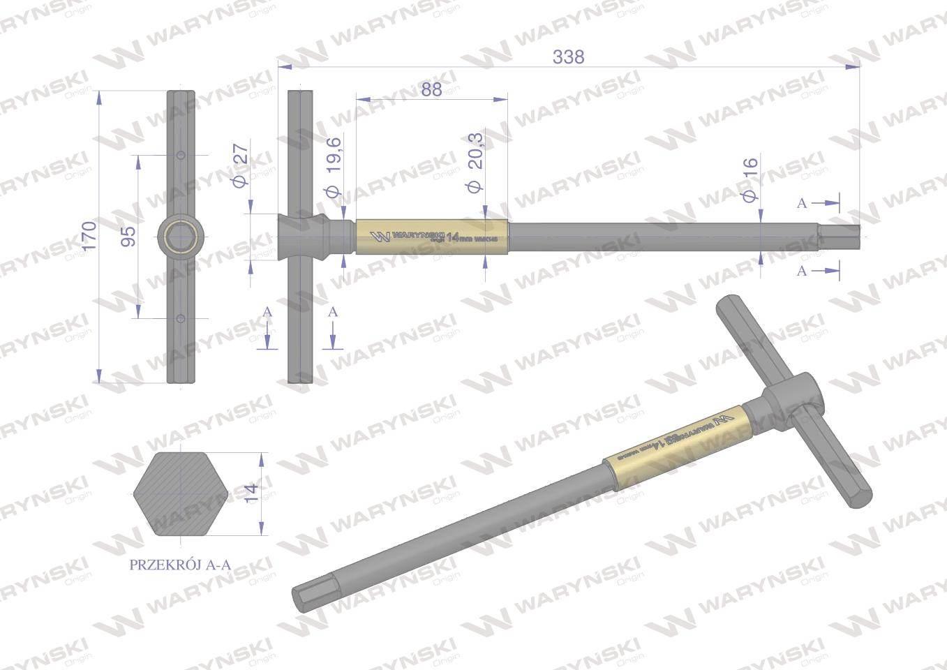 Klucz T ze spinnerem HEX 14 mm Waryński WMK146 - zdjęcie 2