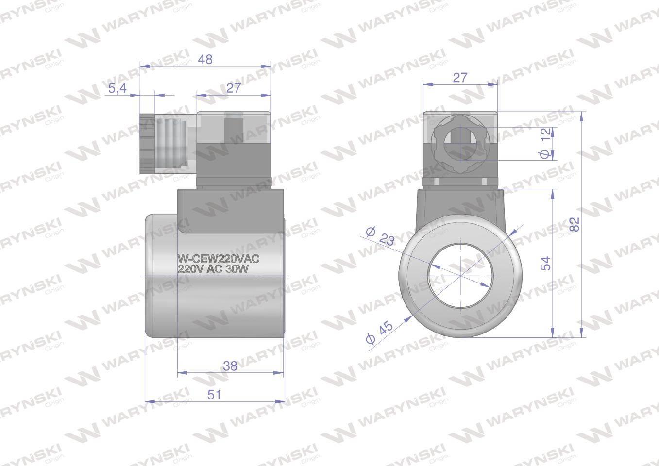 Cewka dzielnika elektrozaworu W-E38DVS6/2. W-E12DVS6/2 220V AC 30W Waryński - zdjęcie 4