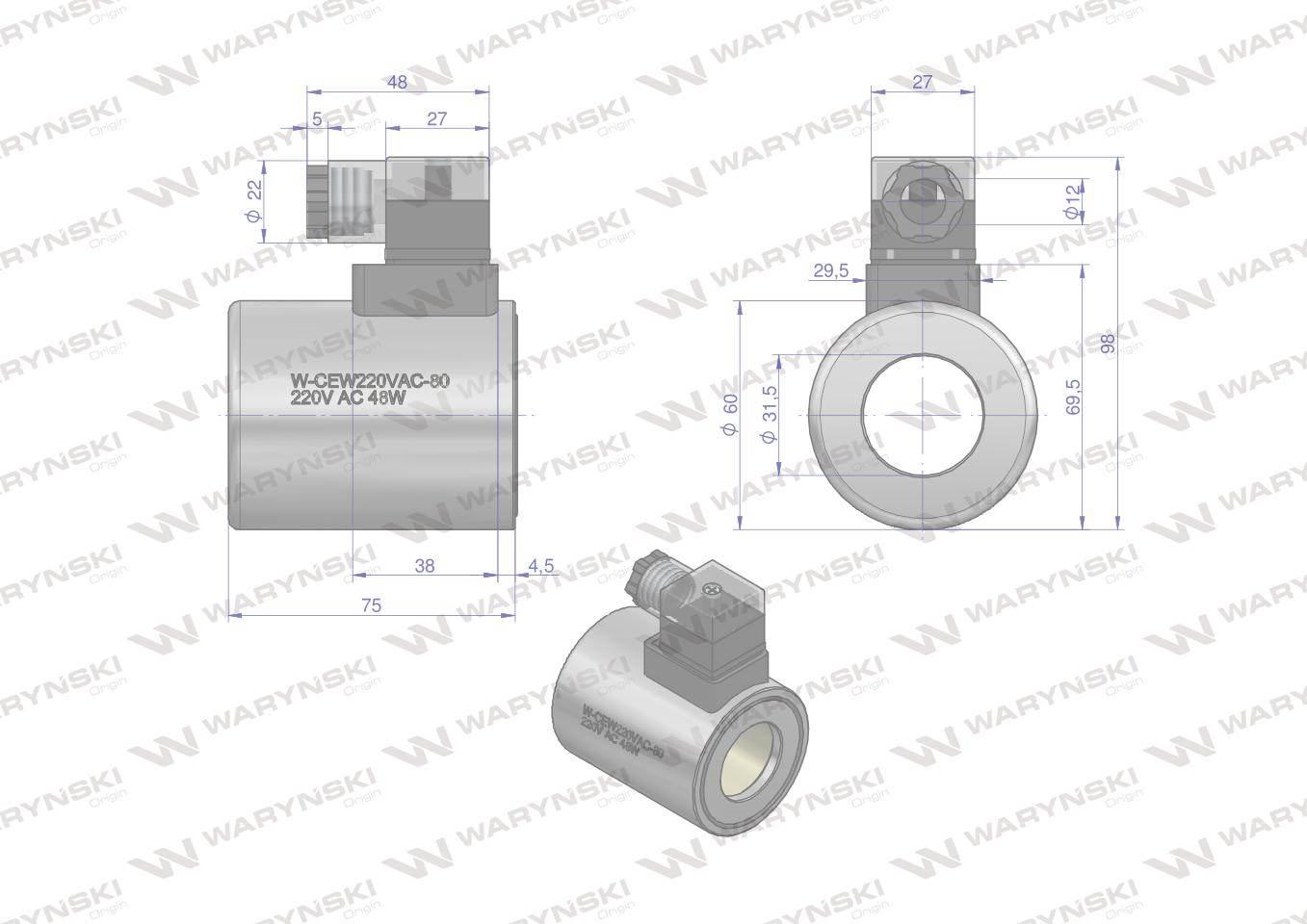 Cewka dzielnika elektrozaworu W-E12DVS6/2-80L. W-E12DVS3/2-80L 220V AC 48W - zdjęcie 4