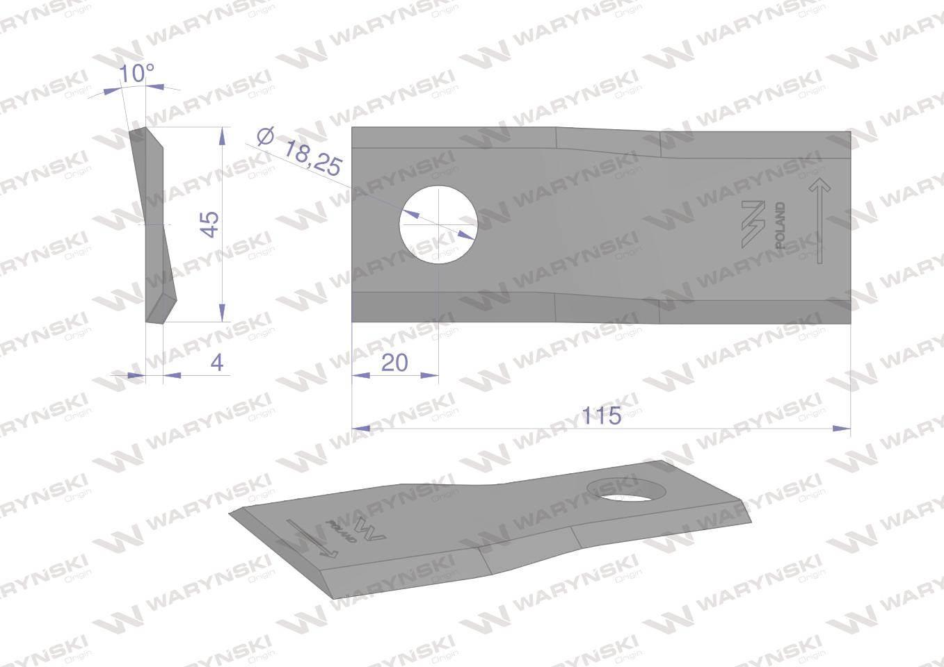 Nóż. nożyk kosiarka lewy 115x45x4mm otwór 18.25 zastosowanie 55906000 CC234 - zdjęcie 2