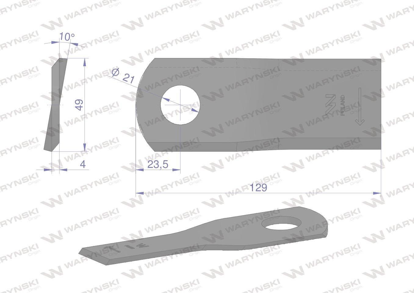 Nóż. nożyk kosiarka prawy 129.5x48x4mm otwór 21.2 zastosowanie 129MER Maran - zdjęcie 2
