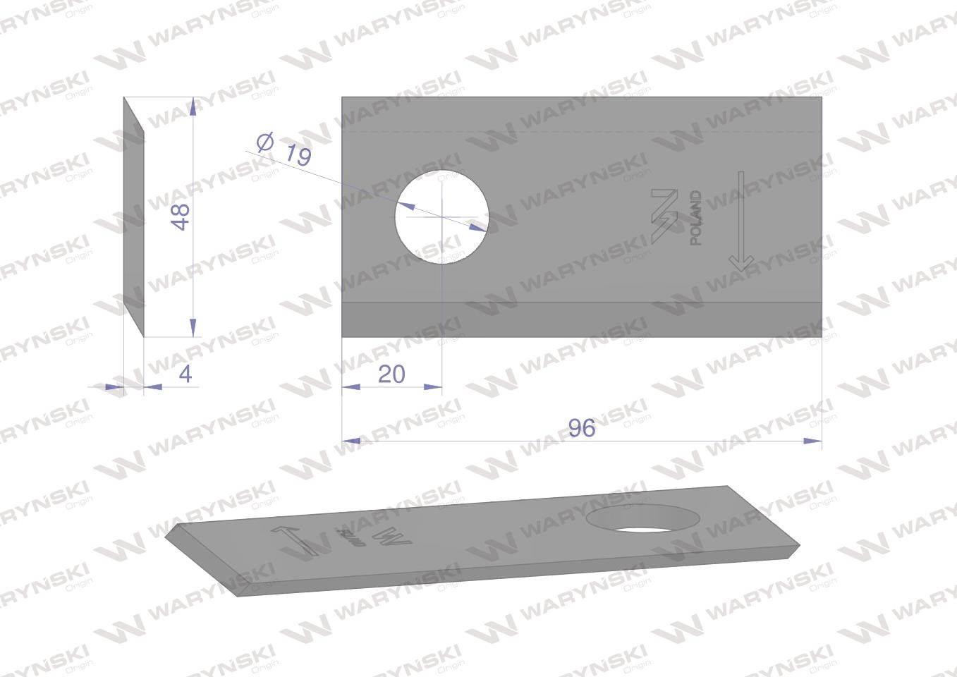 Nóż. nożyk kosiarka prawy 96X48X4mm otwór 19 zastosowanie 16503460 Deutz-Fa - zdjęcie 2