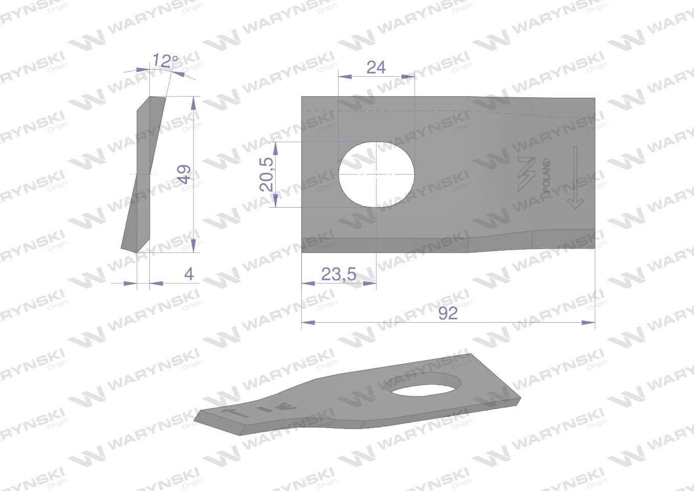 Nóż. nożyk kosiarka prawy 92x48x4mm otwór 20x24 zastosowanie 13800022 JF-St - zdjęcie 2