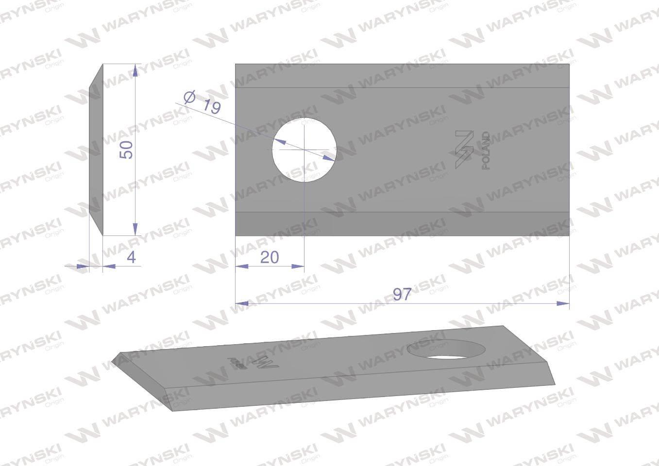 Nóż. nożyk kosiarka 97X50X4mm otwór 19 zastosowanie 1380-0025 JF-Stoll WARY - zdjęcie 2
