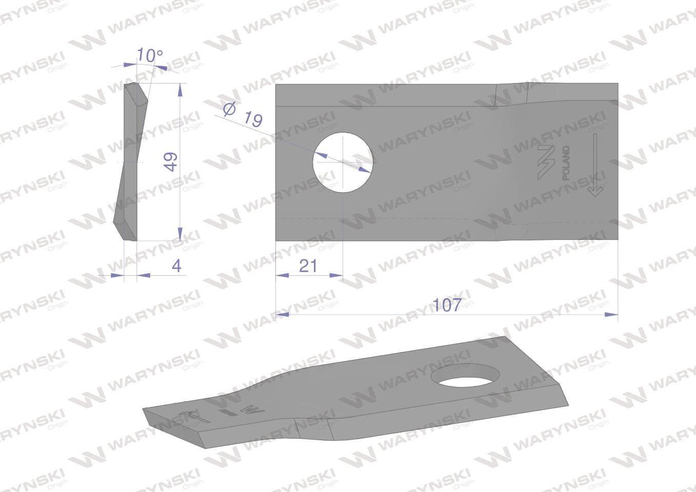 Nóż. nożyk kosiarka prawy 107x50x4mm otwór 19 zastosowanie 570684 Niemeyerl - zdjęcie 2