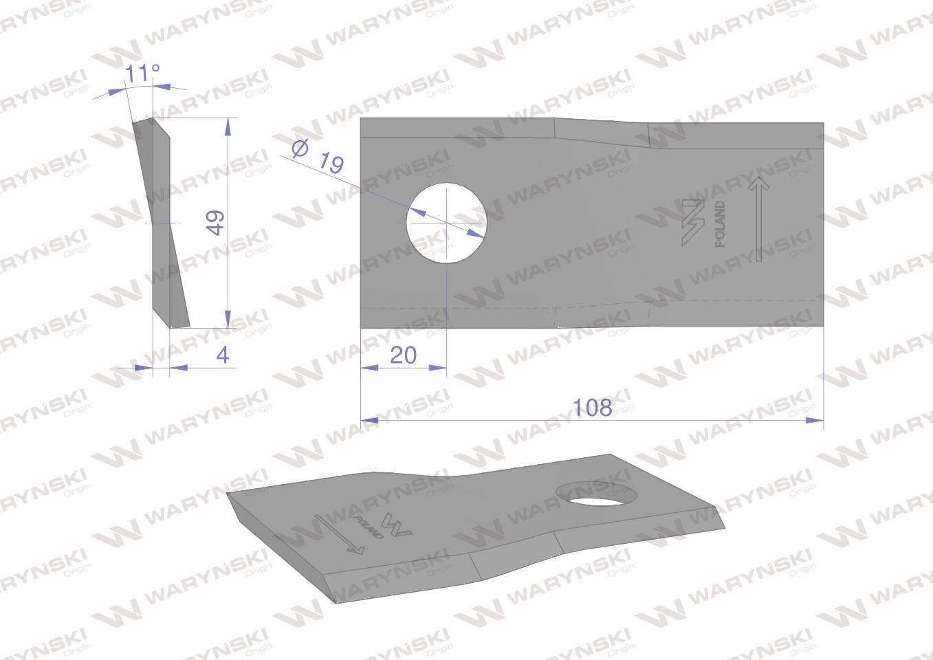 Nóż. nożyk kosiarka lewy 108x47x4mm otwór 19 zastosowanie 1434985 Pottinger - zdjęcie 2