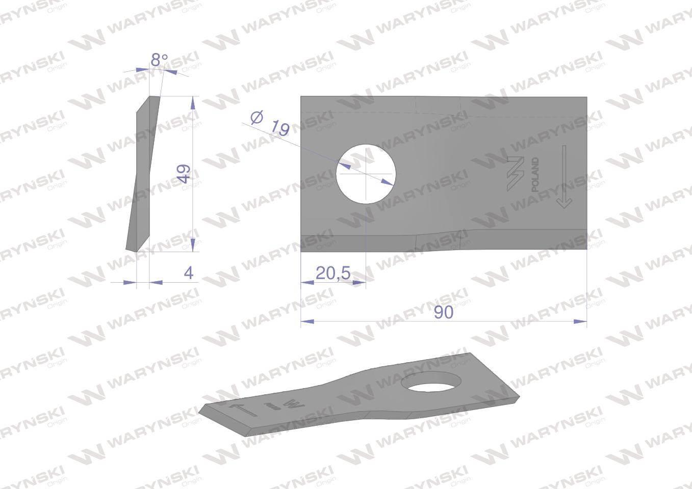 Nóż. nożyk kosiarka prawy 90x48x4mm otwór 19 zastosowanie 1448261 Krone WAR - zdjęcie 2