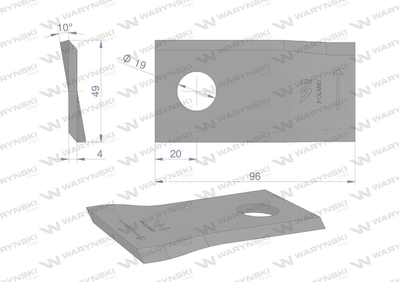 Nóż. nożyk kosiarka lewy 96x48x4mm otwór 19 zastosowanie 16503465 Deutz-Fah - zdjęcie 2