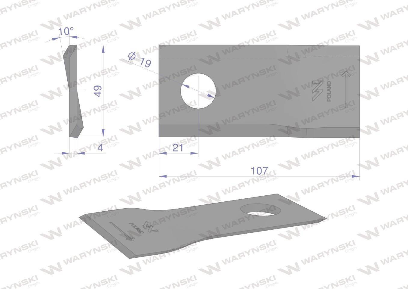 Nóż. nożyk kosiarka lewy 107x50x4mm otwór 19 zastosowanie 570683 Niemeyerl - zdjęcie 2